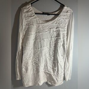 DKNY Donna Karan New York White Long Sleeve Textured Mummy Top Large Scoop Neck